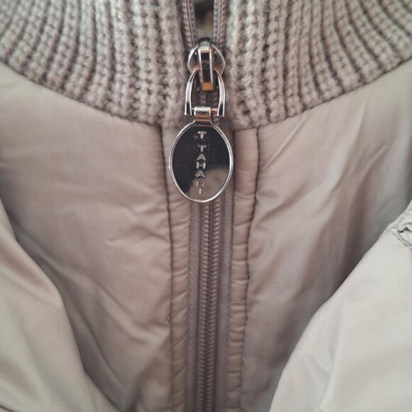 Tahari Hooded Long down puffer coat.  Soft buff/taupe color.  Women's size XL. - Picture 2 of 9